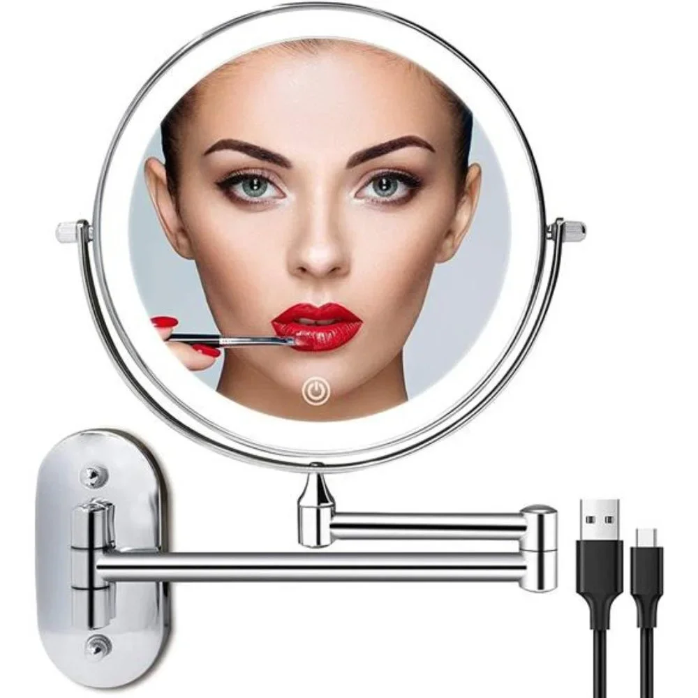 Rechargeable Wall Mounted Lighted Makeup Vanity Mirror 8 Inch Double Sided
